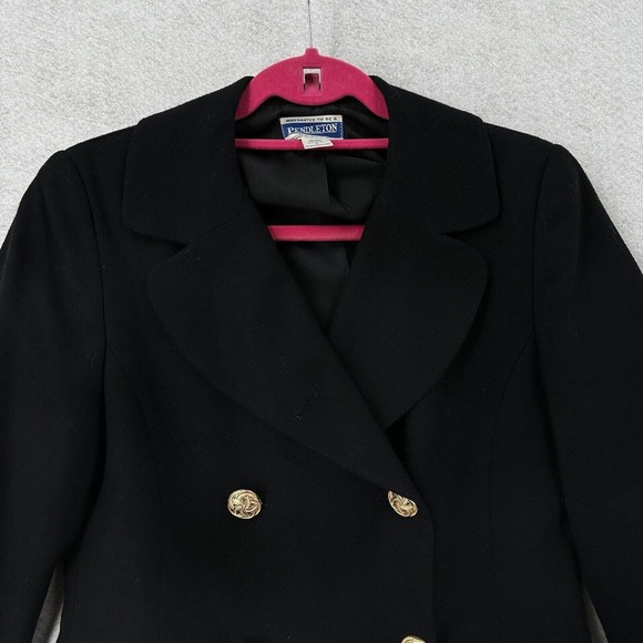 Pendleton 100% Virgin Wool Blazer Jacket SZ 6 Black Double Breasted Gold Buttons - Picture 3 of 14
